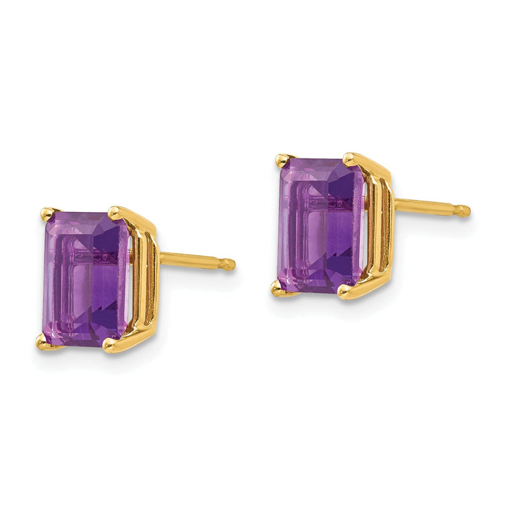 14k Yellow Gold Emerald Cut Amethyst Earring