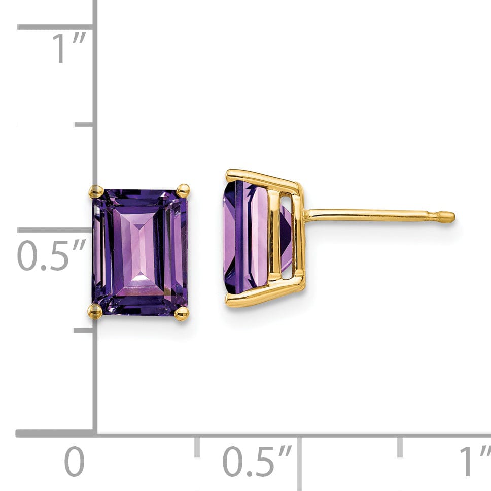 14k Yellow Gold Emerald Cut Amethyst Earring