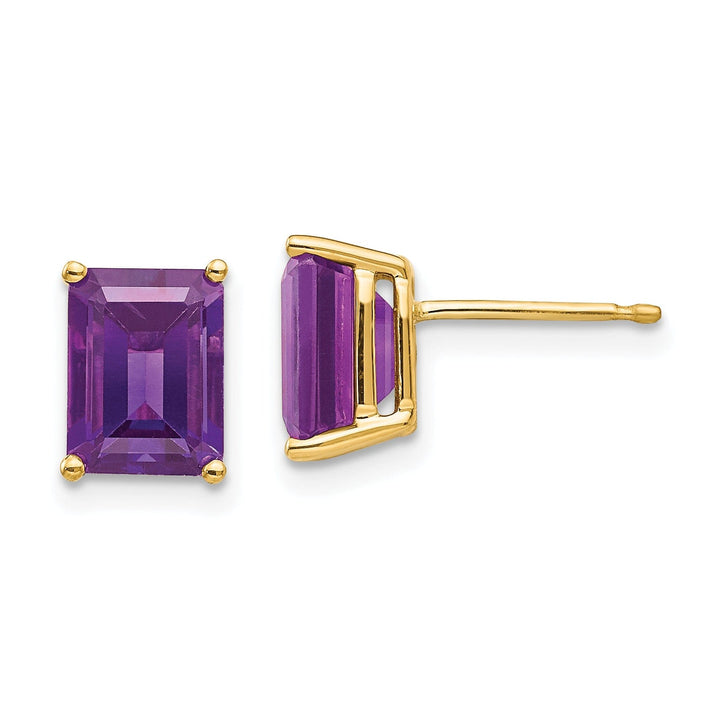 14k Yellow Gold Emerald Cut Amethyst Earring