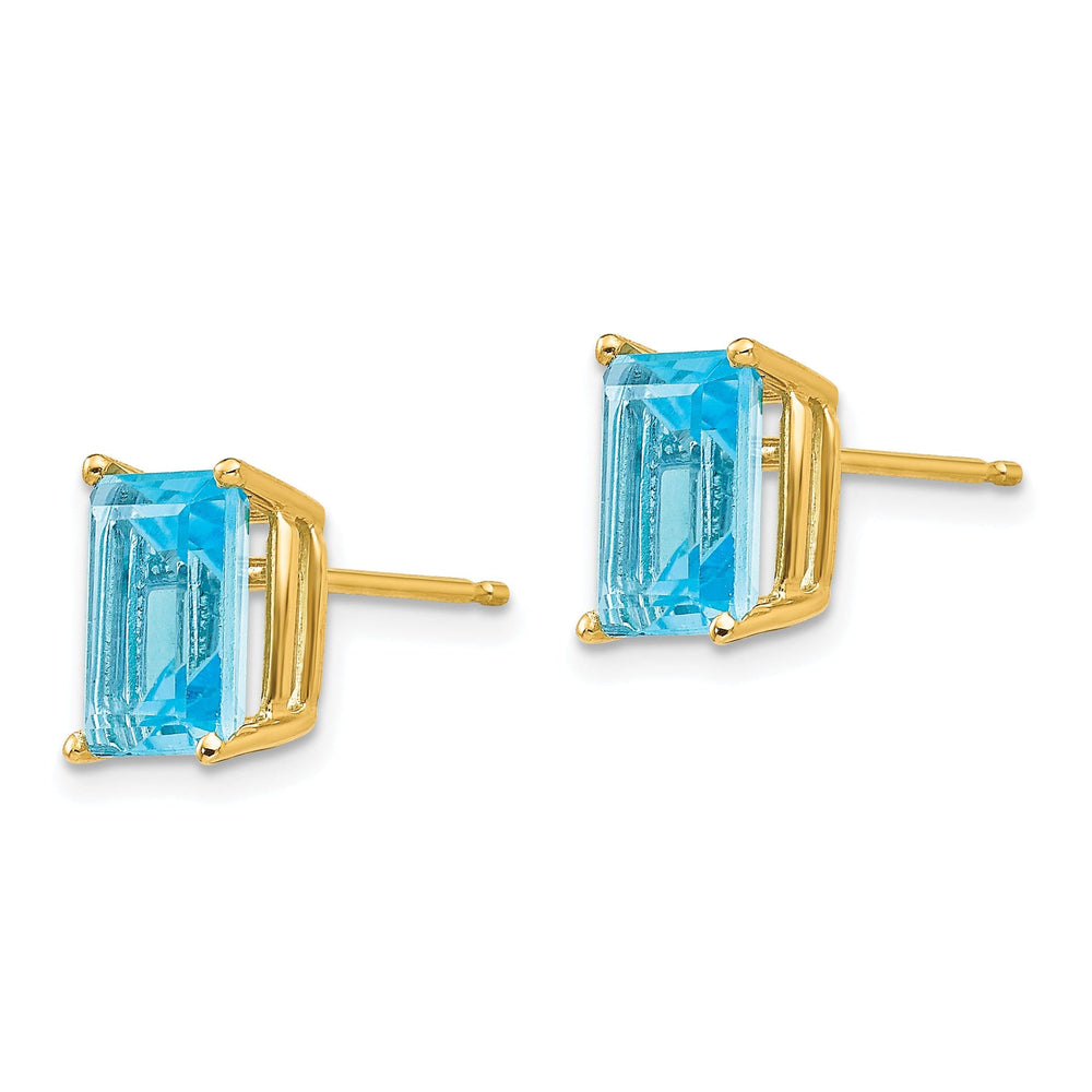 14k Yellow Gold Emerald Cut Blue Topaz Earring