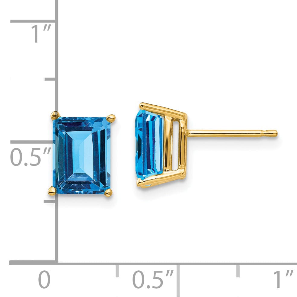 14k Yellow Gold Emerald Cut Blue Topaz Earring