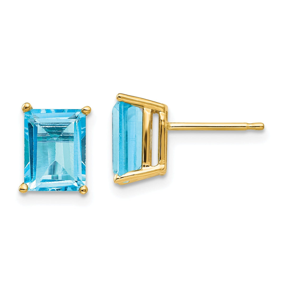 14k Yellow Gold Emerald Cut Blue Topaz Earring