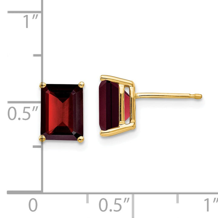 14k Yellow Gold Emerald Cut Garnet Earring