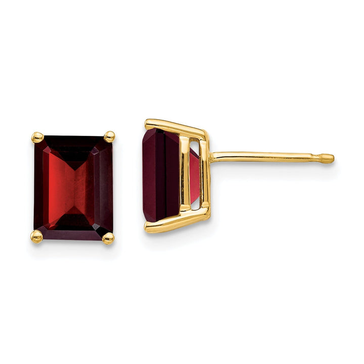 14k Yellow Gold Emerald Cut Garnet Earring