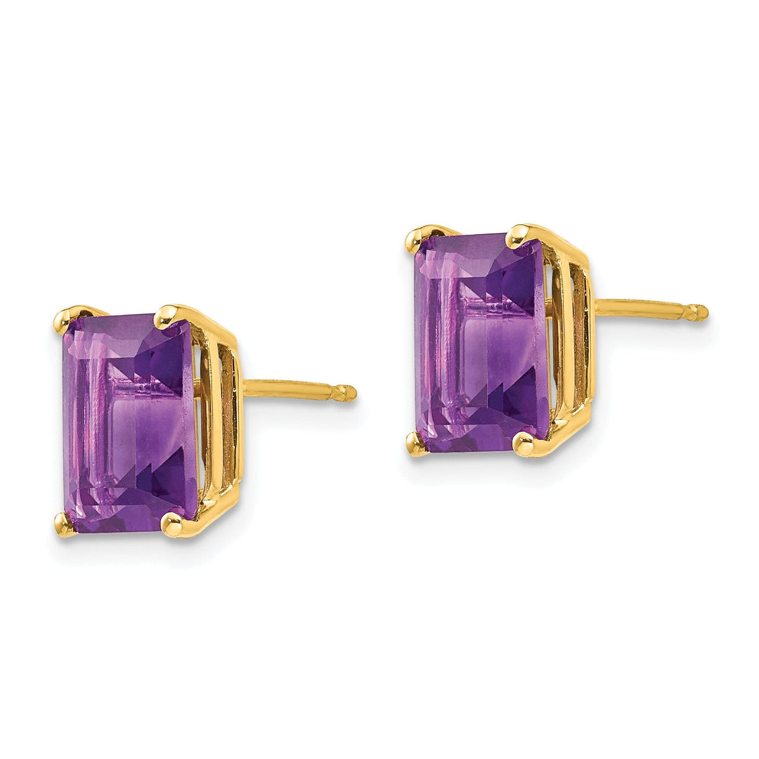 14k Yellow Gold Emerald Cut Amethyst Earring