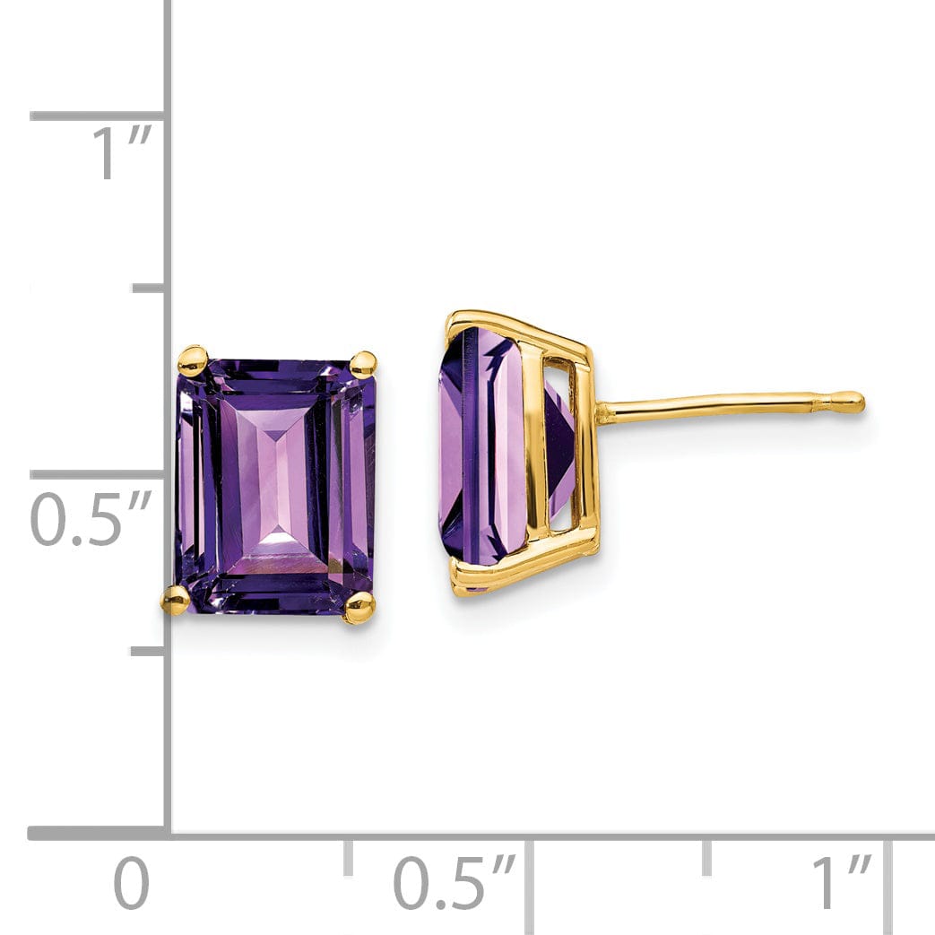 14k Yellow Gold Emerald Cut Amethyst Earring