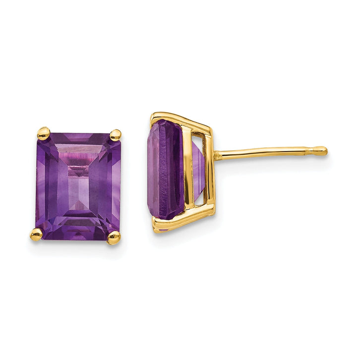 14k Yellow Gold Emerald Cut Amethyst Earring