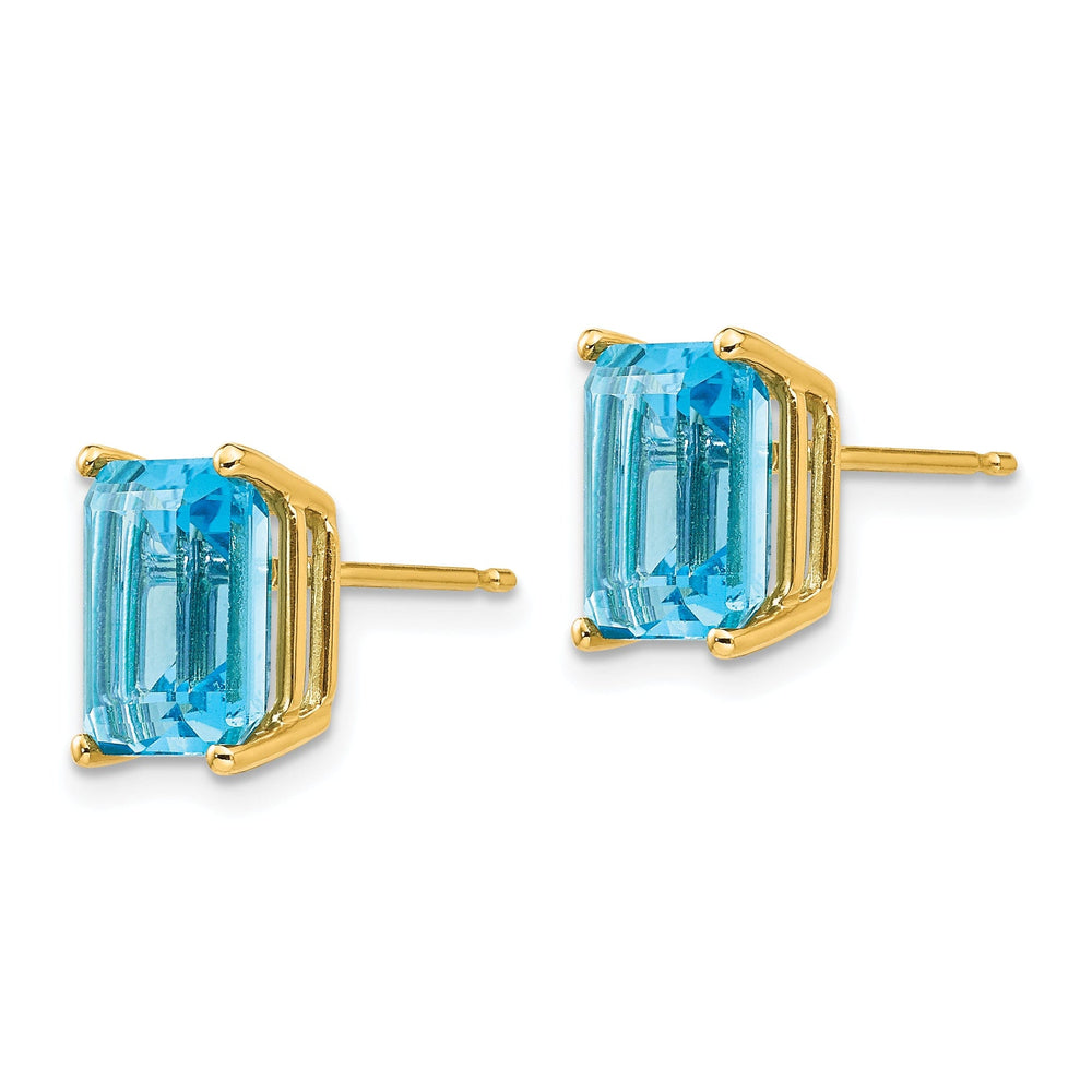 14k Yellow Gold Emerald Cut Blue Topaz Earring