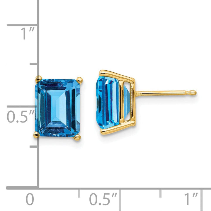 14k Yellow Gold Emerald Cut Blue Topaz Earring