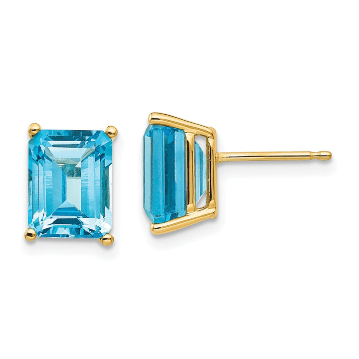 14k Yellow Gold Emerald Cut Blue Topaz Earring