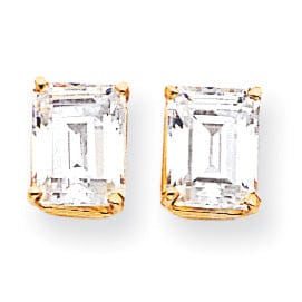 14k Yellow Gold Emerald Cut Cubic Zirconia Earring