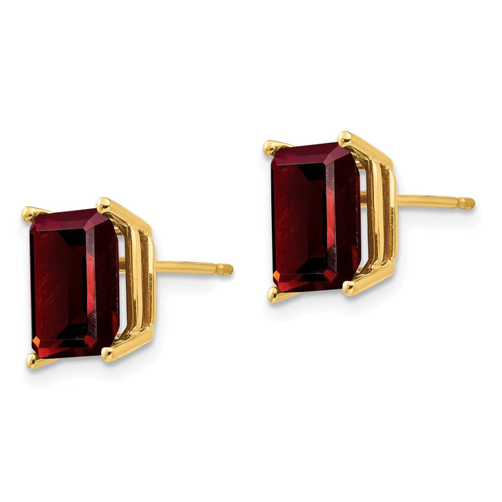 14k Yellow Gold Emerald Cut Garnet Earring