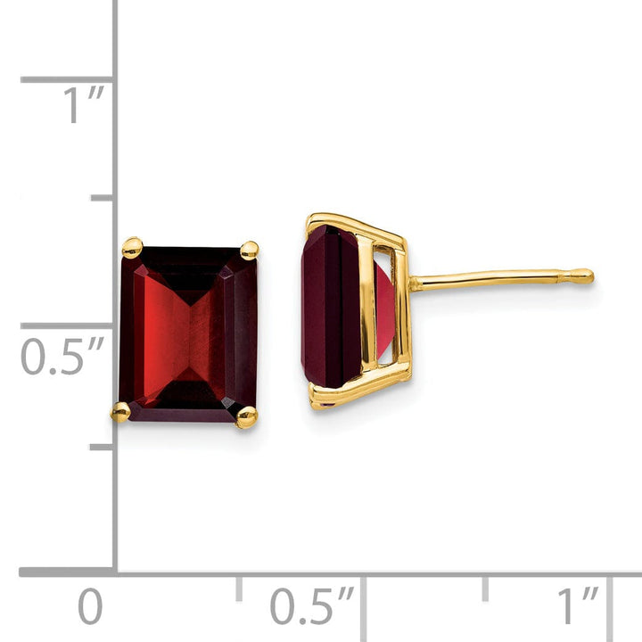 14k Yellow Gold Emerald Cut Garnet Earring