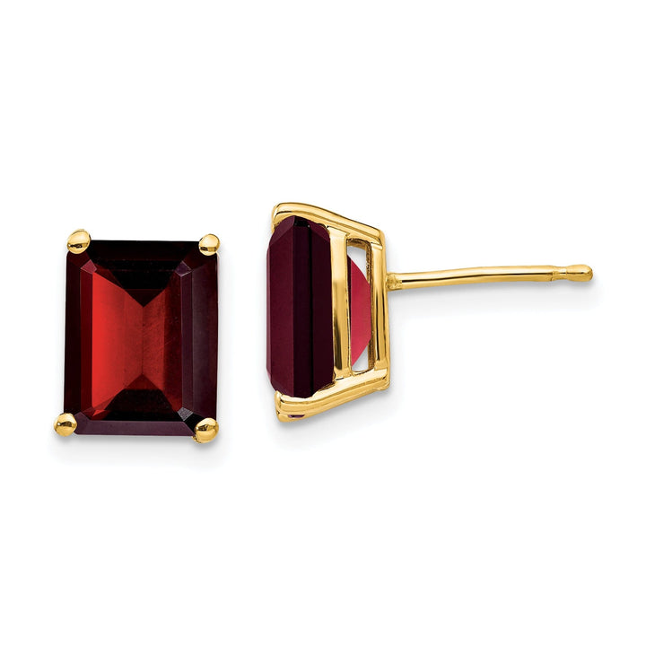 14k Yellow Gold Emerald Cut Garnet Earring