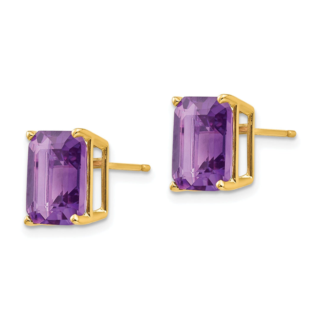 14k Yellow Gold Emerald Cut Amethyst Earring