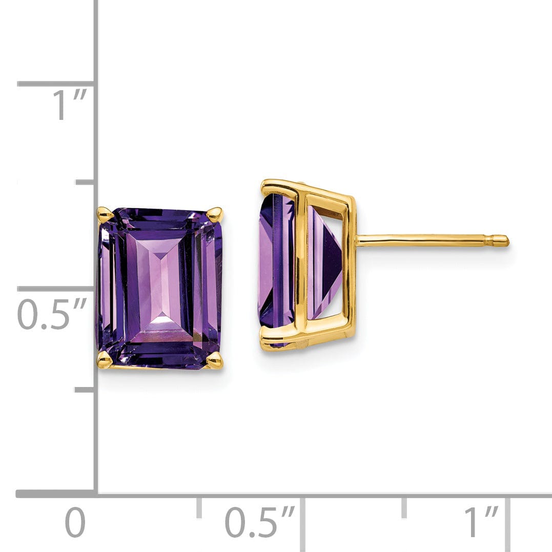 14k Yellow Gold Emerald Cut Amethyst Earring