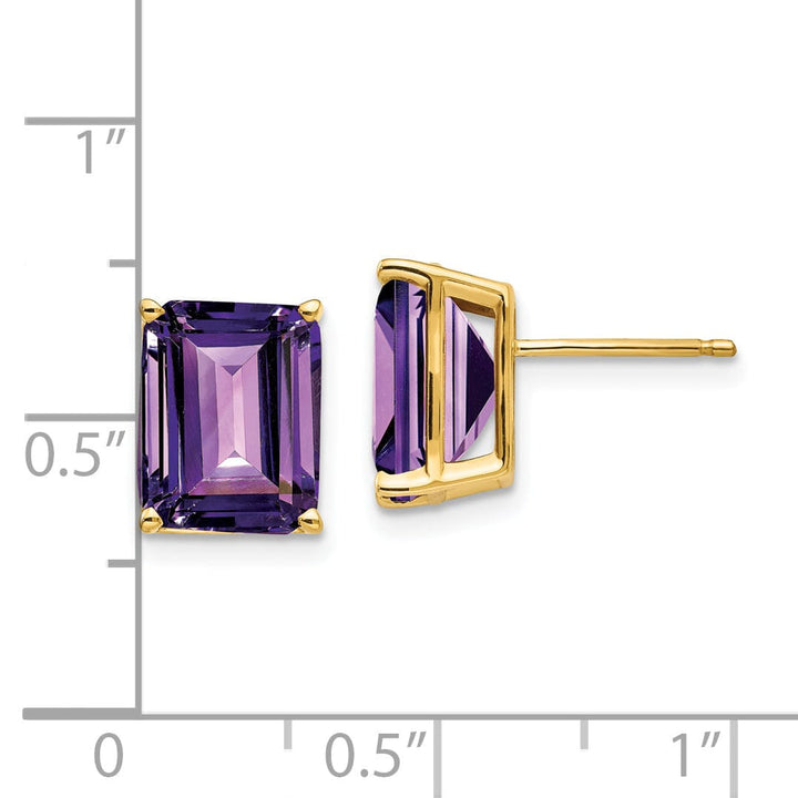 14k Yellow Gold Emerald Cut Amethyst Earring