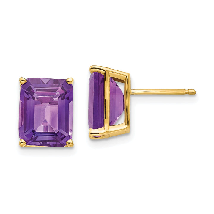 14k Yellow Gold Emerald Cut Amethyst Earring