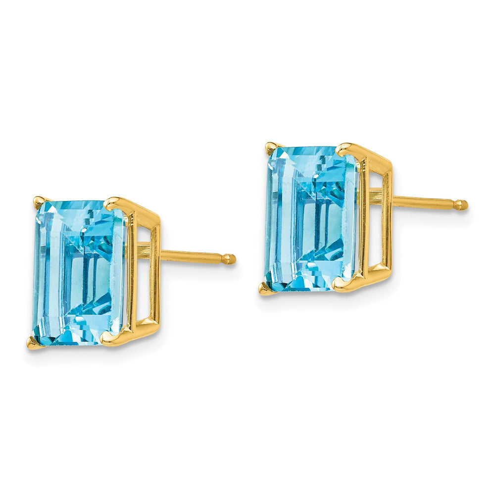 14k Yellow Gold Emerald Cut Blue Topaz Earring