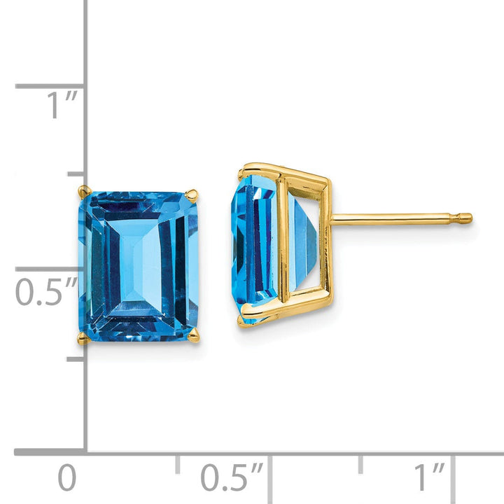 14k Yellow Gold Emerald Cut Blue Topaz Earring