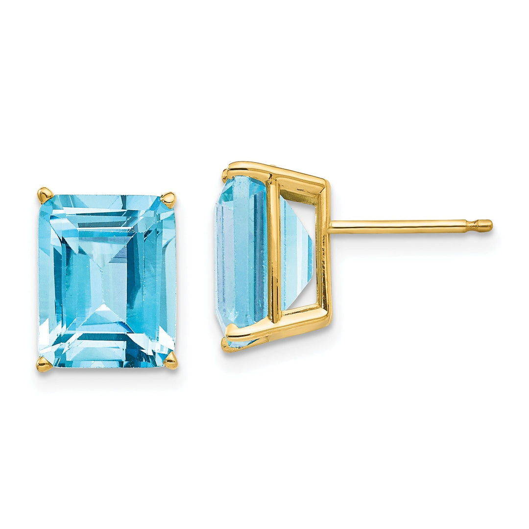 14k Yellow Gold Emerald Cut Blue Topaz Earring