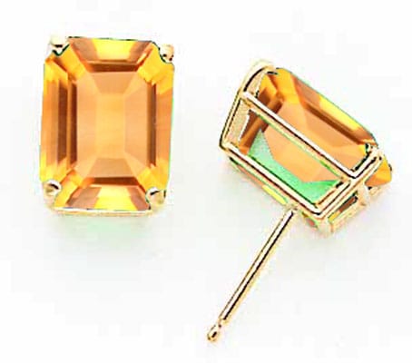 14k Yellow Gold Emerald Cut Citrine Earring