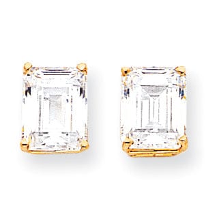 14k Yellow Gold Emerald Cut Cubic Zirconia Earring