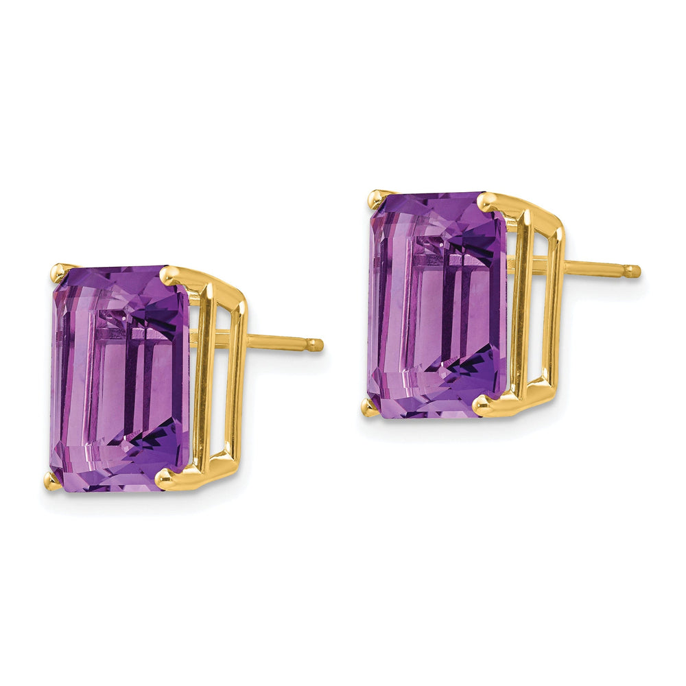 14k Yellow Gold Emerald Cut Amethyst Earring