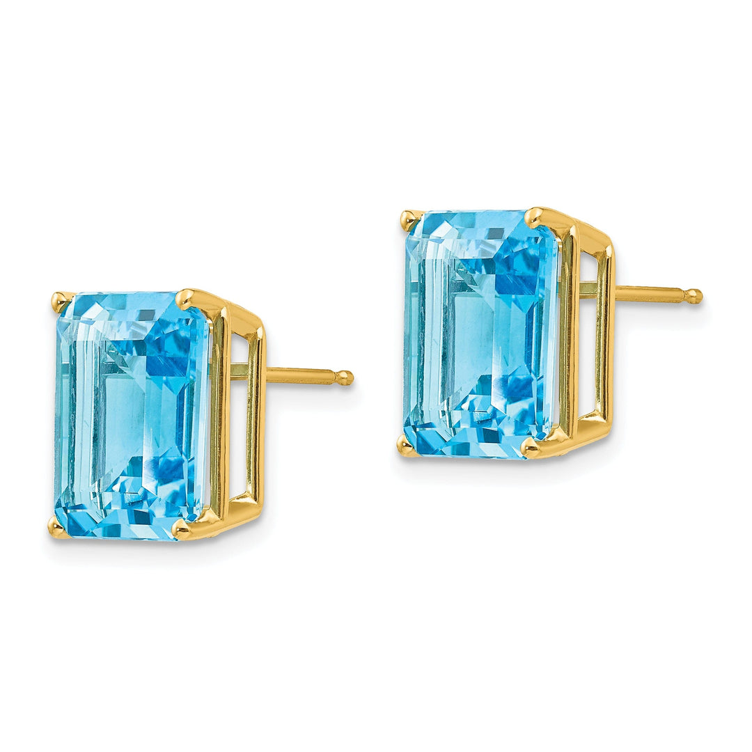 14k Yellow Gold Emerald Cut Blue Topaz Earring