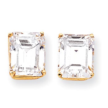 14k Yellow Gold Emerald Cut Cubic Zirconia Earring