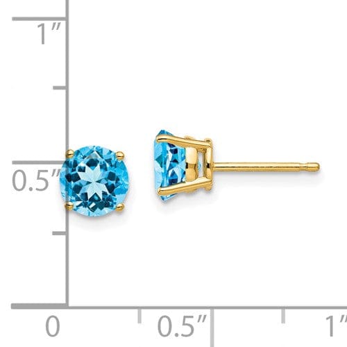 14k Yellow Gold Blue 6mmTopaz Stone Earrings