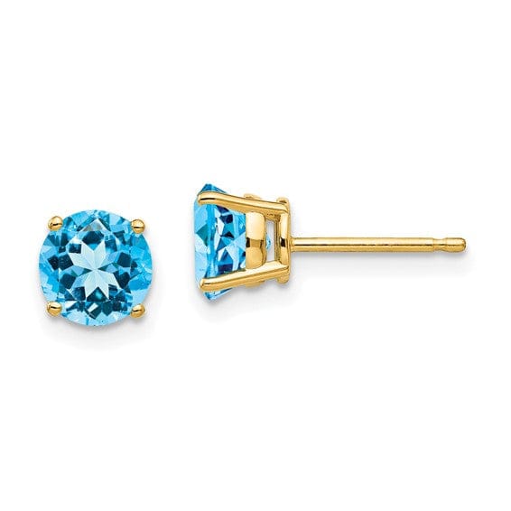 14k Yellow Gold Blue 6mmTopaz Stone Earrings