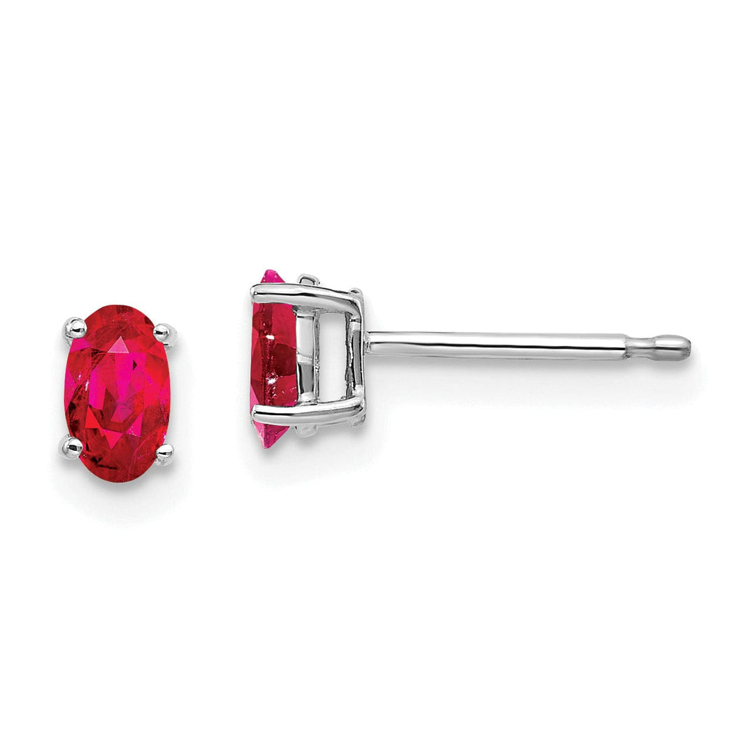 14k White Gold Oval Ruby Earrings