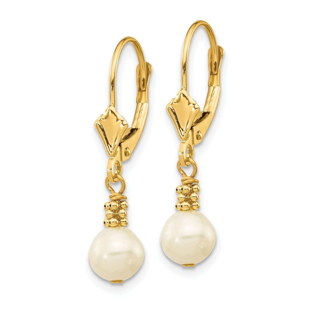 14k Yellow Gold Pearl Leverback Earrings