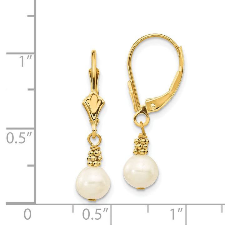 14k Yellow Gold Pearl Leverback Earrings