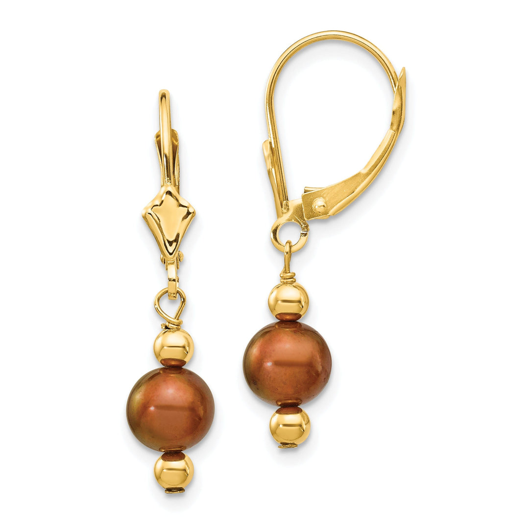 14k Yellow Gold Chocolate Pearl Bead Earrings