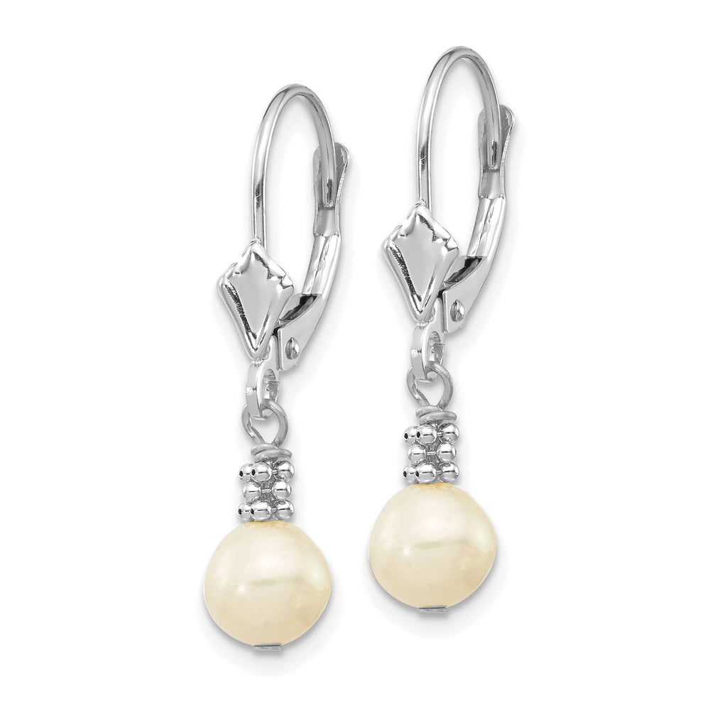 14k White Gold Pearl Dangle Lever back Earrings