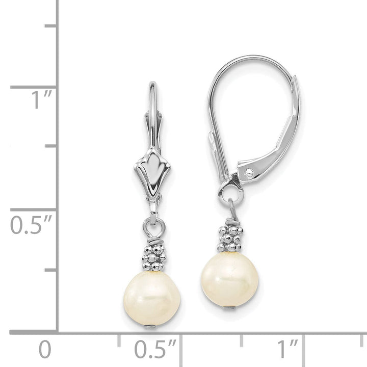 14k White Gold Pearl Dangle Lever back Earrings