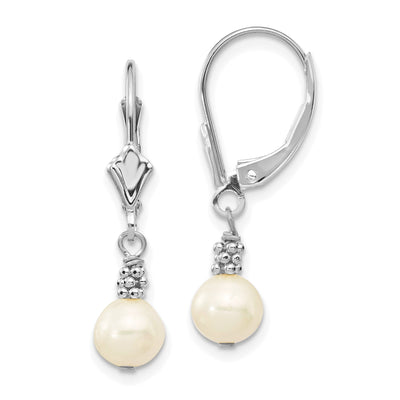 14k White Gold Pearl Dangle Lever back Earrings