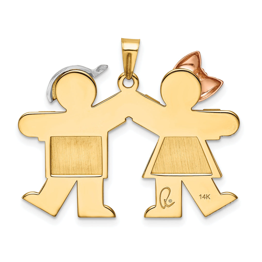 14k Tri-Color Large Girl-Boy Twins Kiss Charm