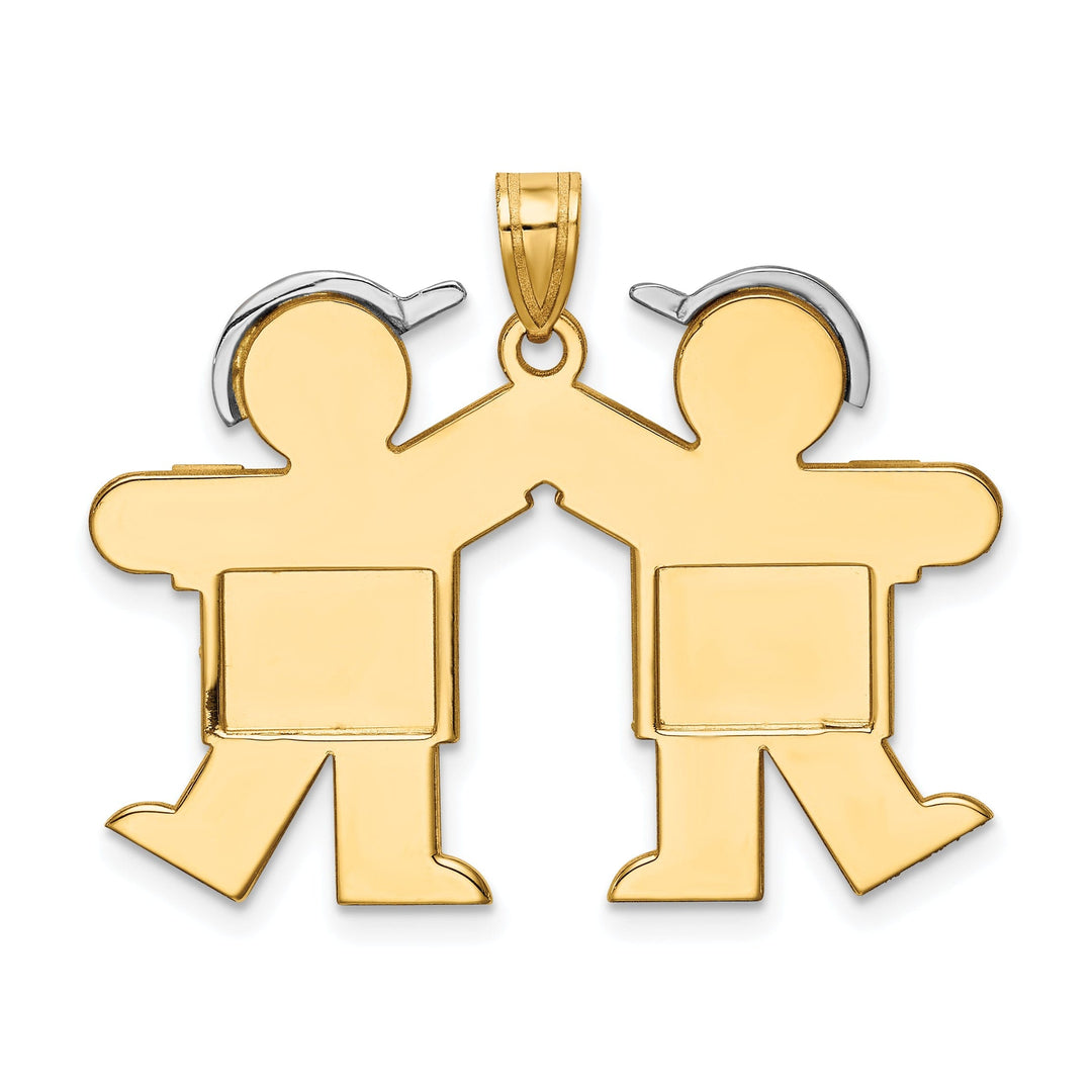 14k Two-tone Large Twin Boys With Hats Kiss Charm