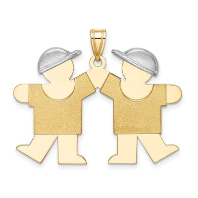 14k Two-tone Large Twin Boys With Hats Kiss Charm