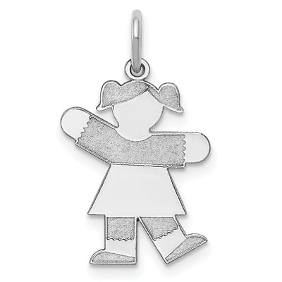 14k White Gold Girl With Pigtails Kiss Charm