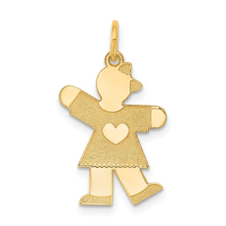 14k Yellow Gold Heart Girl With Bow Kiss Charm