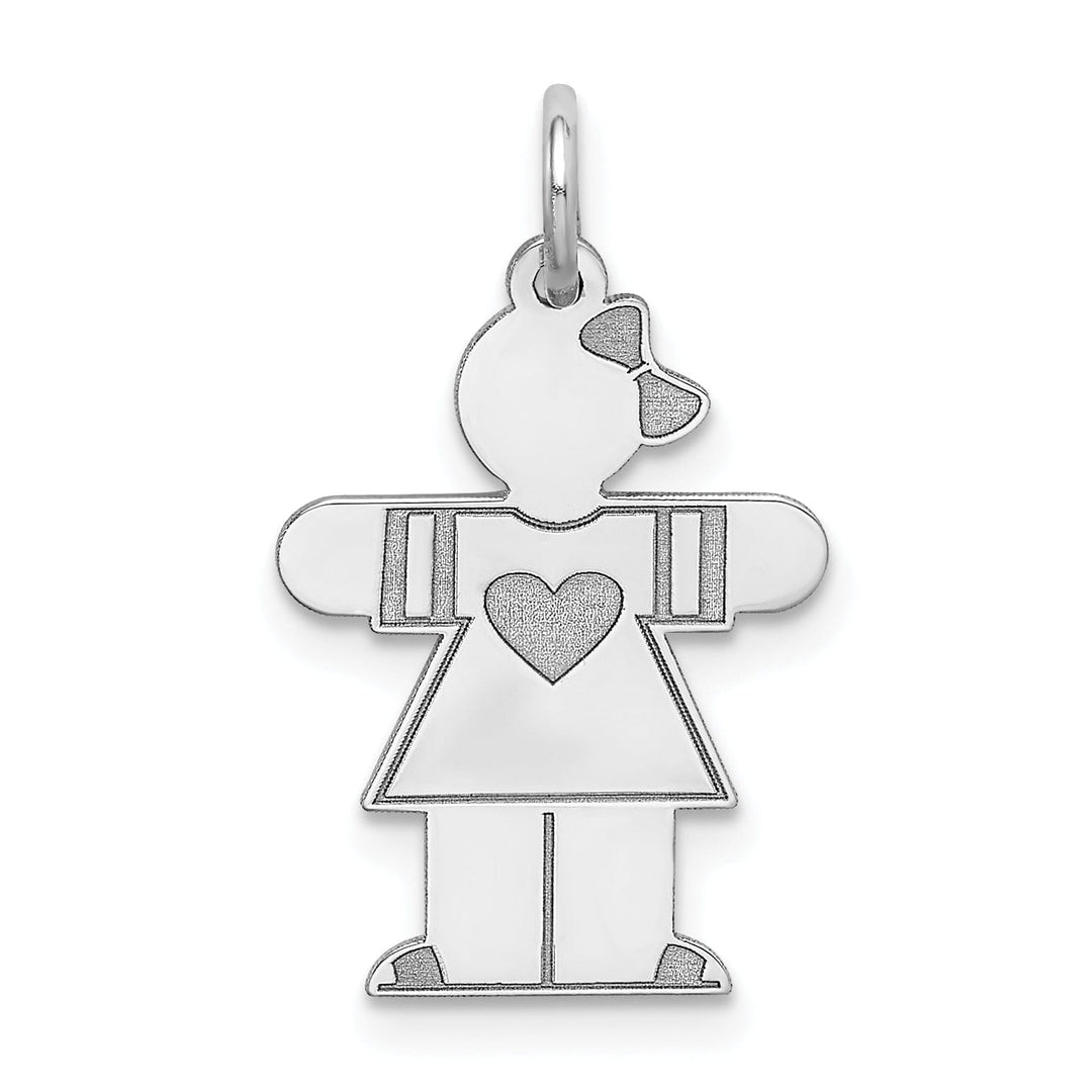 14k White Gold Heart Girl With Bow Hugs Charm