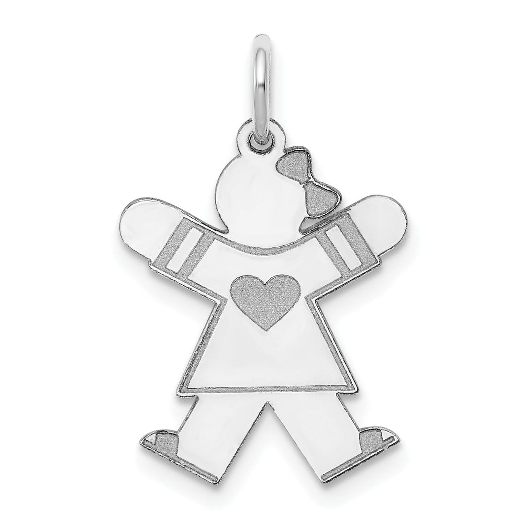 14k White Gold Heart Girl With Bow Joy Charm