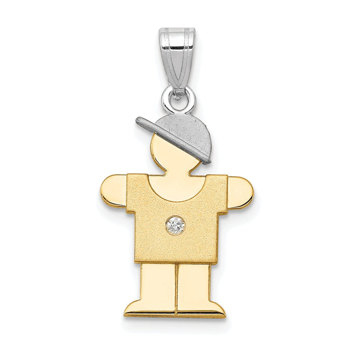 14k Two-tone Diamond Boy With Hat Hugs Pendant