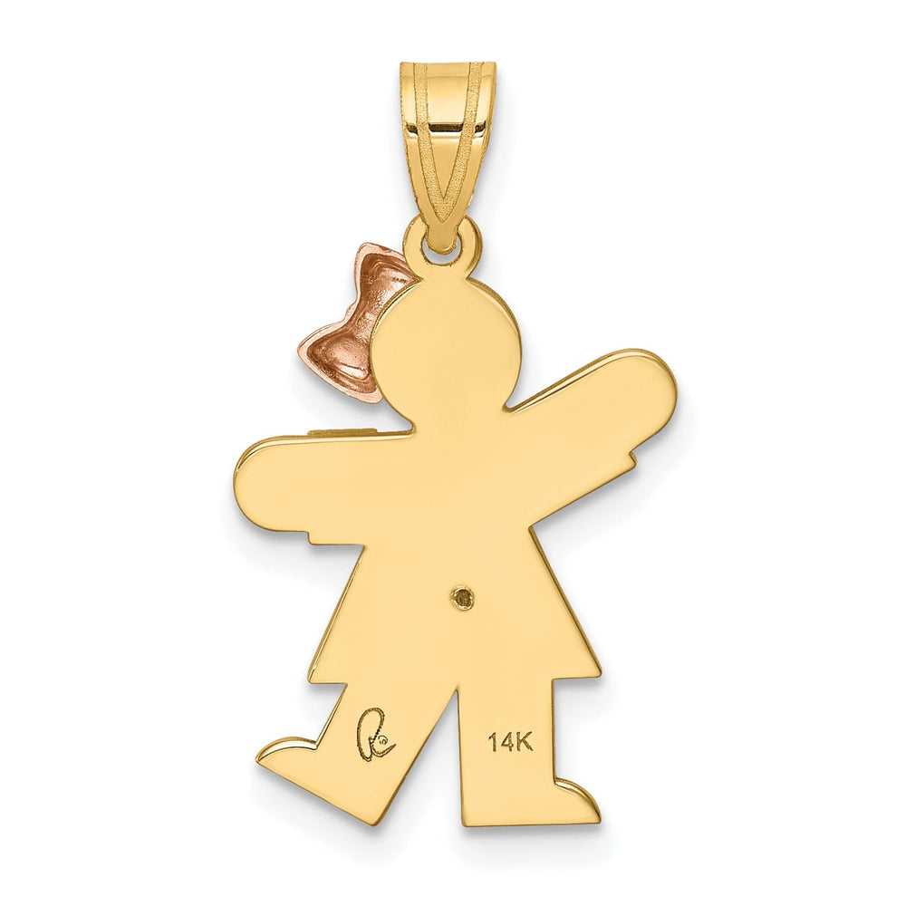 14k Two-tone Diamond Girl With Bow Kiss Pendant