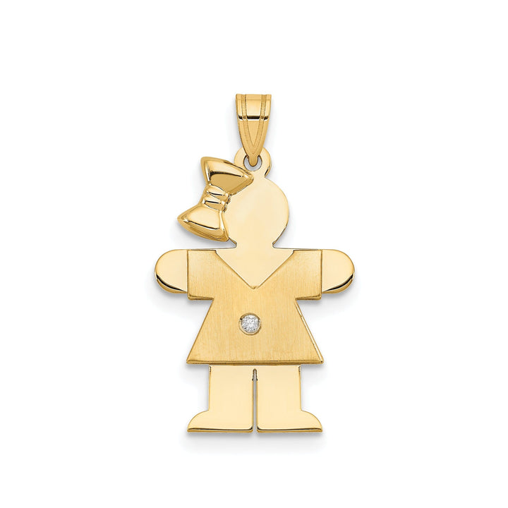 14k Yellow Gold Diamond Girl With Bow Hugs Pendant