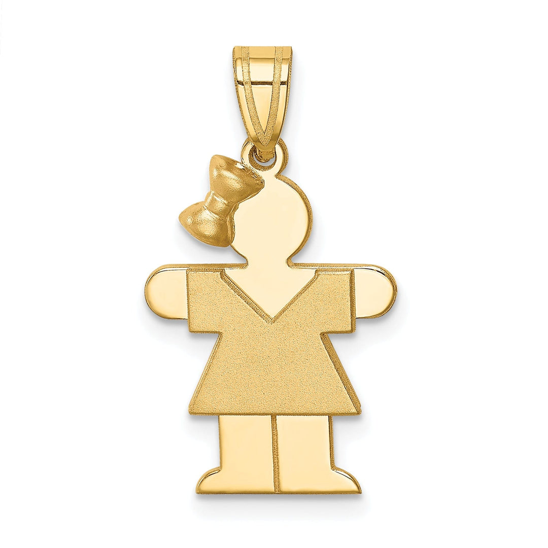 14k Yellow Gold Polished Girl With Bow Hugs Charm